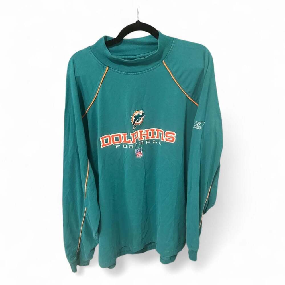 Vintage Reebok Miami Dolphins NFL Center Logo Mock Neck Long Sleeve Shirt XL